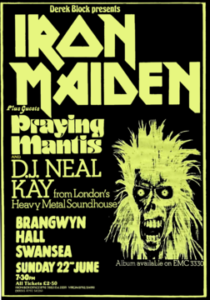 Affiche IRON MAIDEN Praying Mantis Swansea 1980 DESSIN